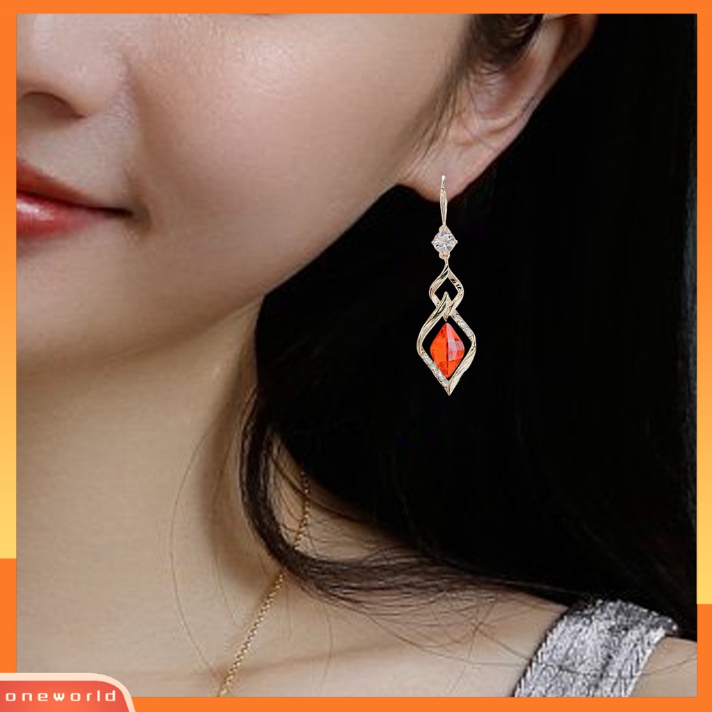 [WOD] 1pasang Anting Gantung Geometris Kristal Imitasi Mengkilap Bentuk Belah Ketupat Drop Earrings Perhiasan Pernikahan