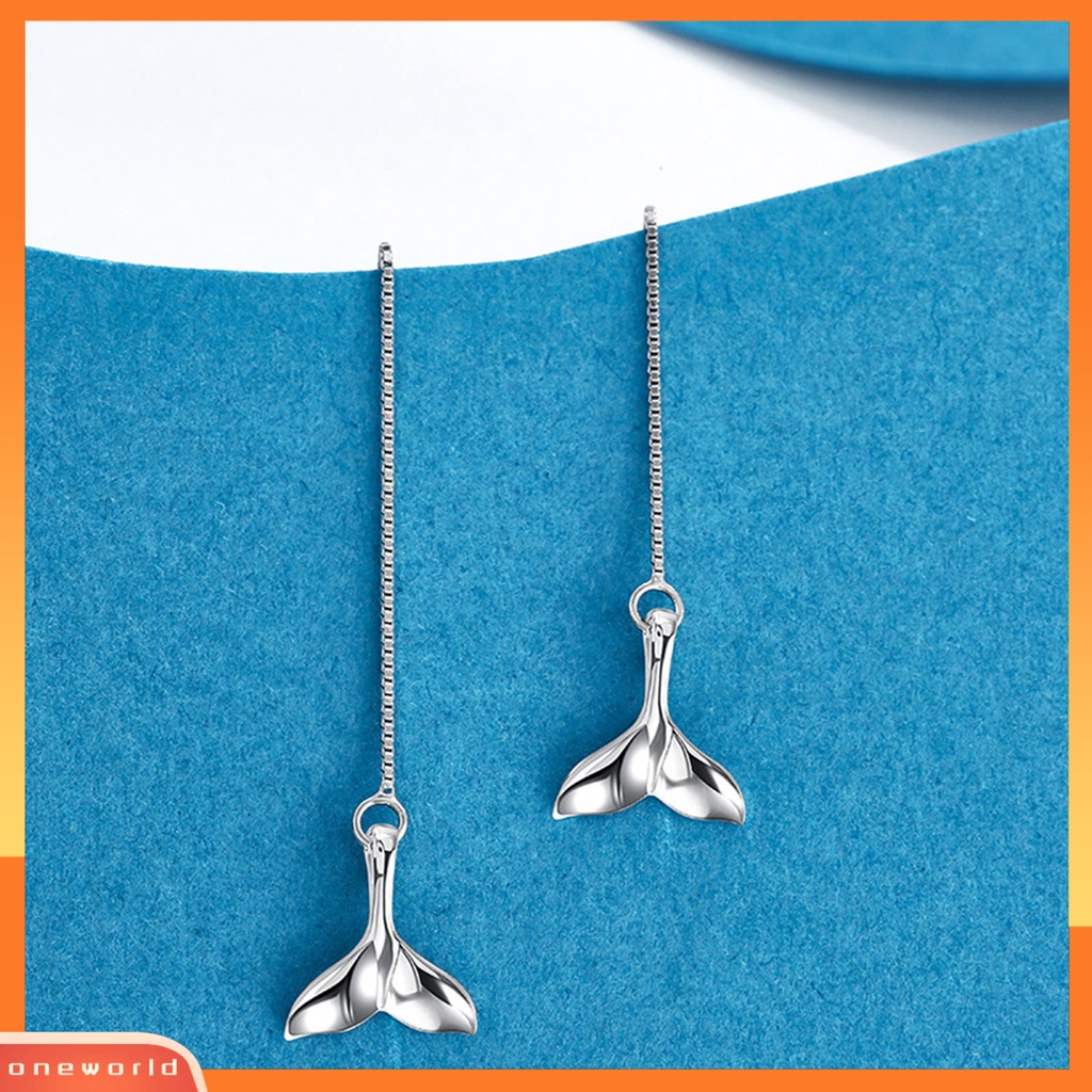 [WOD] Liontin Ekor Mermaid Rumbai Panjang925Rantai Silver Threader Menjuntai Drop Earrings Untuk Pesta