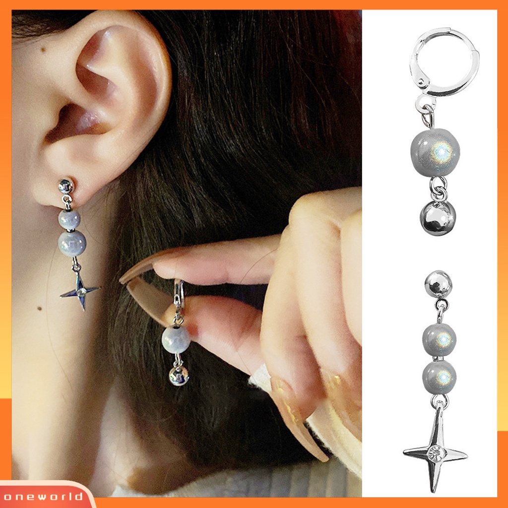 [WOD] 1pasang Wanita Stud Earrings Reflektif Manik-Manik Tidak Teratur Perhiasan Asimetris Kilau Cerah Menjuntai Anting-Anting Hadiah Ulang Tahun