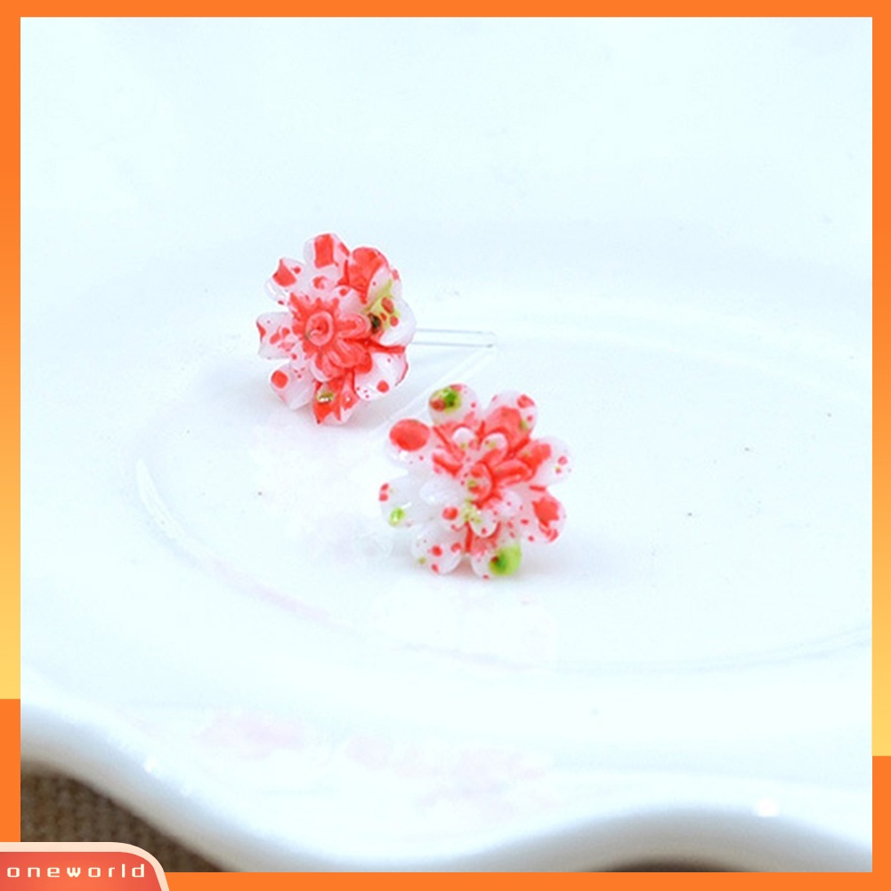 [WOD] 6pasang /Set Lucu Wanita Resin Warna-Warni Aster Bunga Telinga Studs Earrings Jewelry