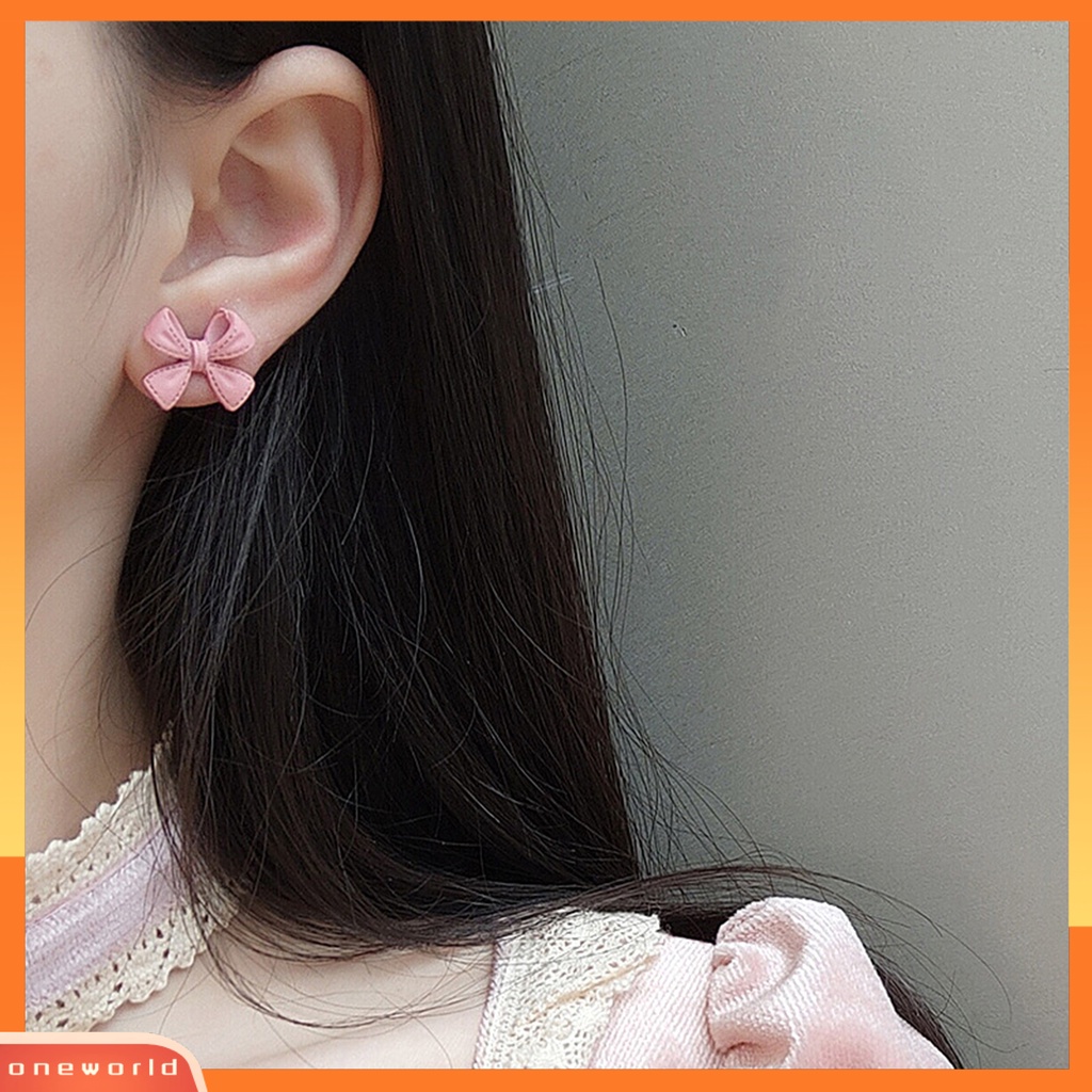 [WOD] 1pasang Ear Studs Berwarna Busur Berlapis Manis Gaya Korea Electroplating Stud Earrings Perhiasan Hadiah