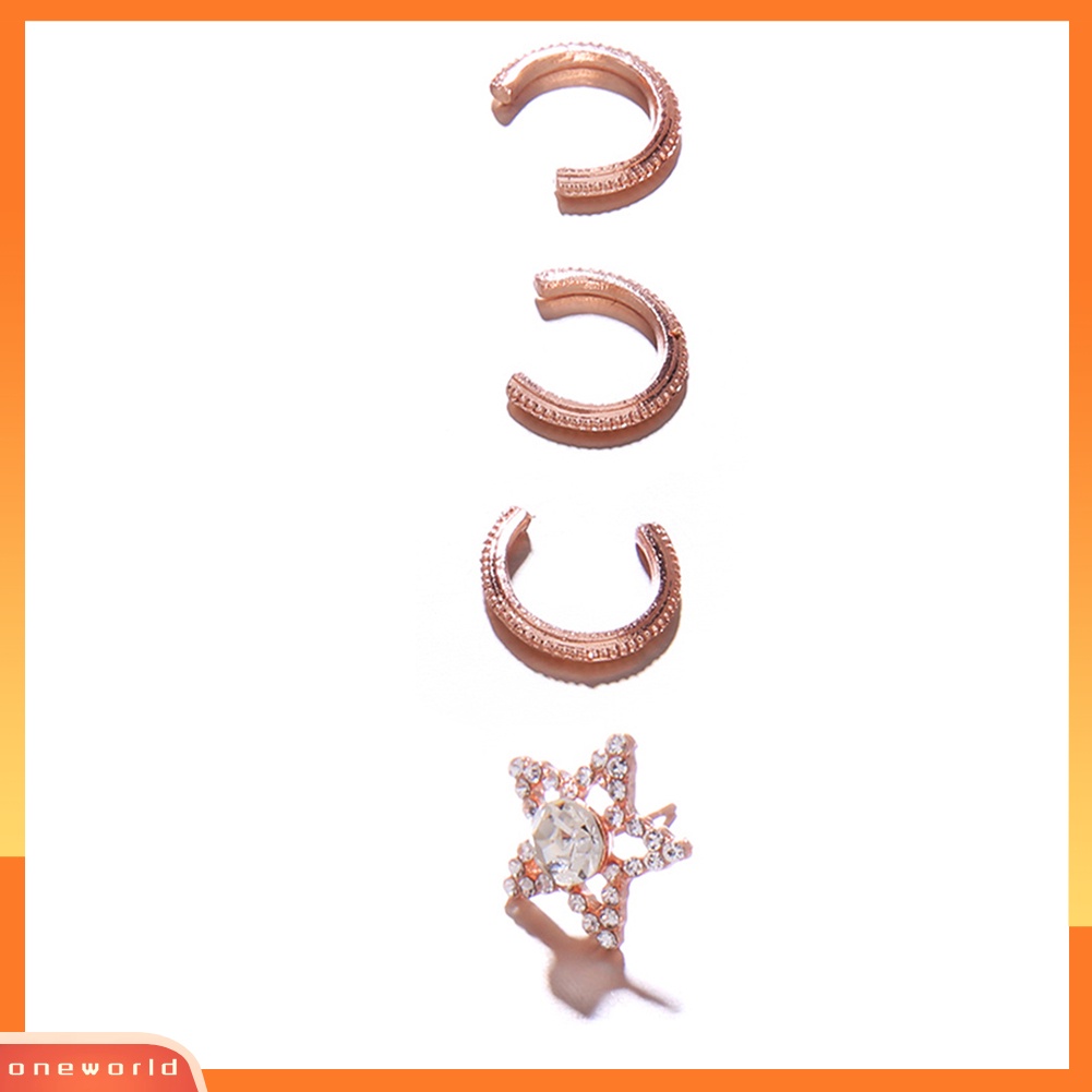[WOD] 4 Pcs Bintang Setengah Lingkaran Setengah Lingkaran Telinga Stud Cuff Klip Anting Wanita Pesta Perhiasan
