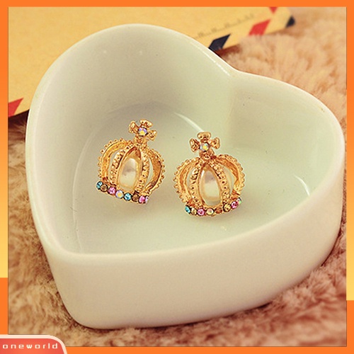 [WOD] Anggun Putri Mahkota Salib Warna-Warni Berlian Imitasi Mutiara Imitasi Ear Stud Earrings