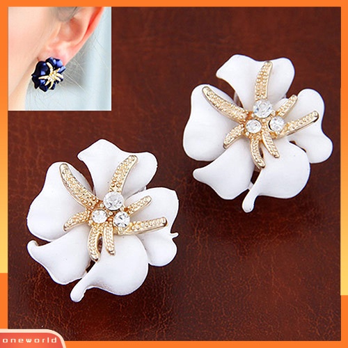 [WOD] Wanita Elegan Bunga Bintang Laut Pesona Berlian Imitasi Ear Studs Fashion Anting Hadiah