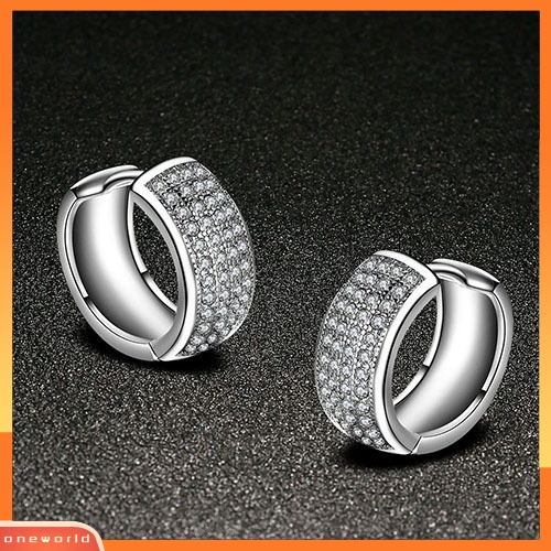 [WOD] Shiny Women Rows Inlaid Zircon Hoop Huggie Earrings Hadiah Perhiasan Pesta Pernikahan