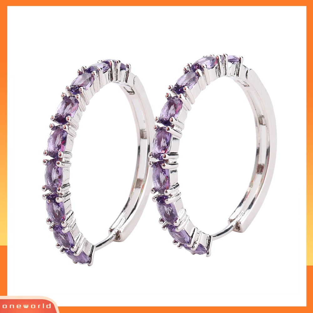 [WOD] Wanita Fashion Oval Potong Zirkon Telinga Klip Anting Hoop Earrings Mewah Perhiasan Hadiah