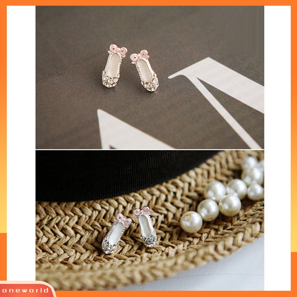 [WOD] Wanita Lucu Ikatan Simpul Sepatu Balet Bentuk Telinga Studs Fashion Shiny Earrings Jewelry