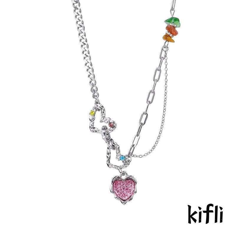 [KD] Retro Temperamen Aksesori Pria Wanita Warna-Warni Jantung Tulang Selangka Kalung Ins Style Necklace