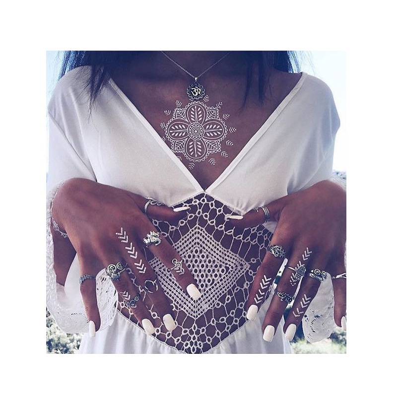 1PCS Hena instan Hannah Lace Tattoo Sticker European And American Wedding Bride Waterproof Tattoo Sticker Cross-Border Tattoo