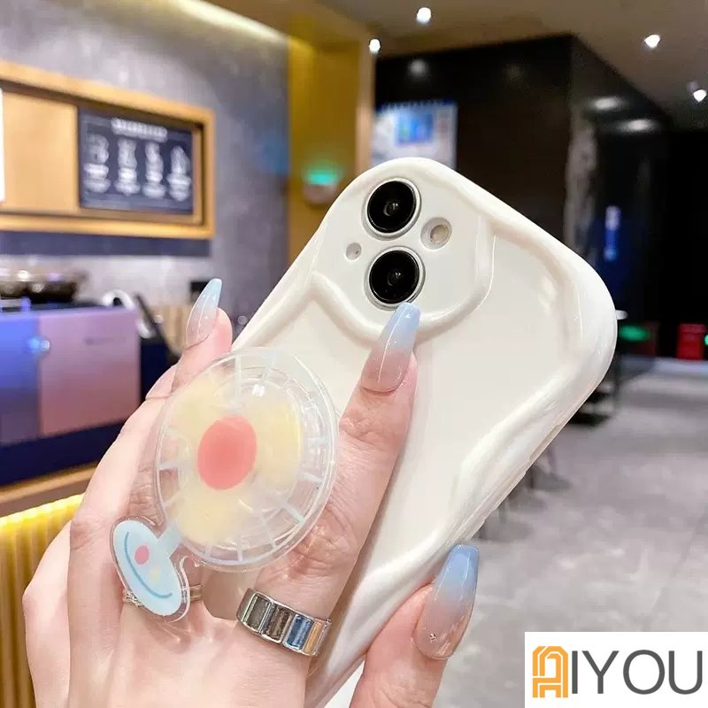 Kipas Rotated Holder Phone Case Untuk IPhone 13 12 14 11 Pro MAX 7 8 6 S Plus 11Pro X XR XS MAX SE 2020 14Plus Case Silikon Lembut Shockproof Gelombang Lurus Pelindung Stand Cover