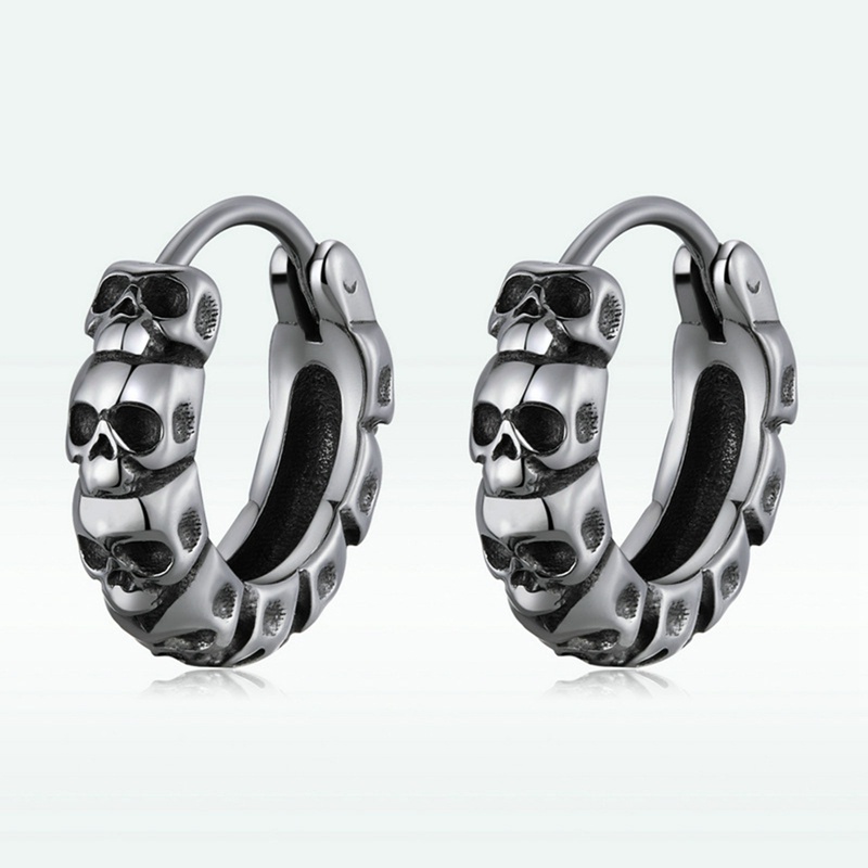 Gothic Skull Hoop Earrings Stainless Steel Huggie Earrings Untuk Pria Wanita Rock Punk Earring Perhiasan Hadiah