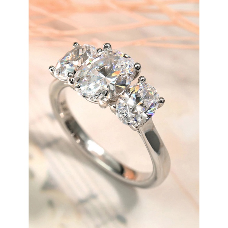 Fashion Wanita Oval Besar Cubic Zirconia Disepuh Tunangan Lamaran Jari Cincin