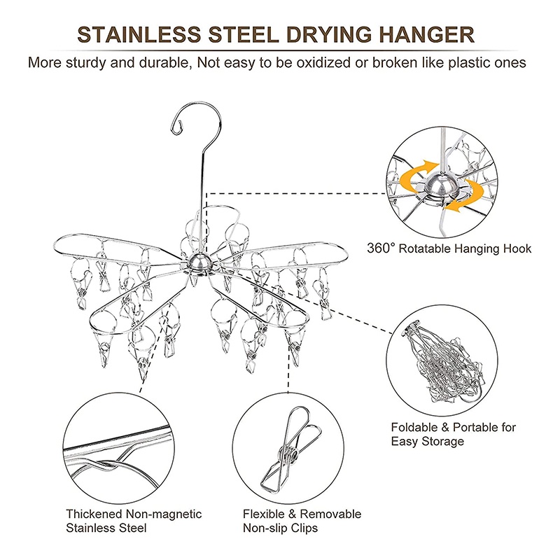 Gantungan Baju Teleskopik Lipat Rak Pengering Pakaian Stainless Steel Laundry Drying Rack Gantung Pakaian Dalam Handuk Klip