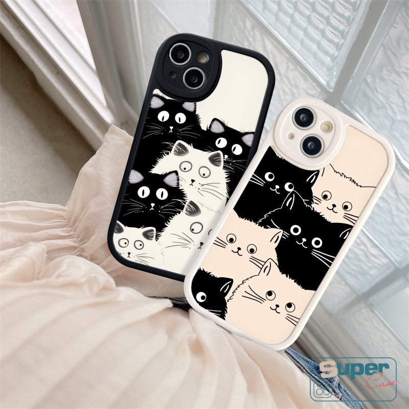 Untuk Oppo A17 A57 A15 A16 A12 A95 A78 A58 A17K A7 A3S A5s A54 A16K A96 A77s A9 A5 A74 A76 A55 A1K A92 Reno 8T 5 8 7 5F 7Z A53 A31 A16E Lucu Cute Pasangan Kucing Lembut Sarung Kartun