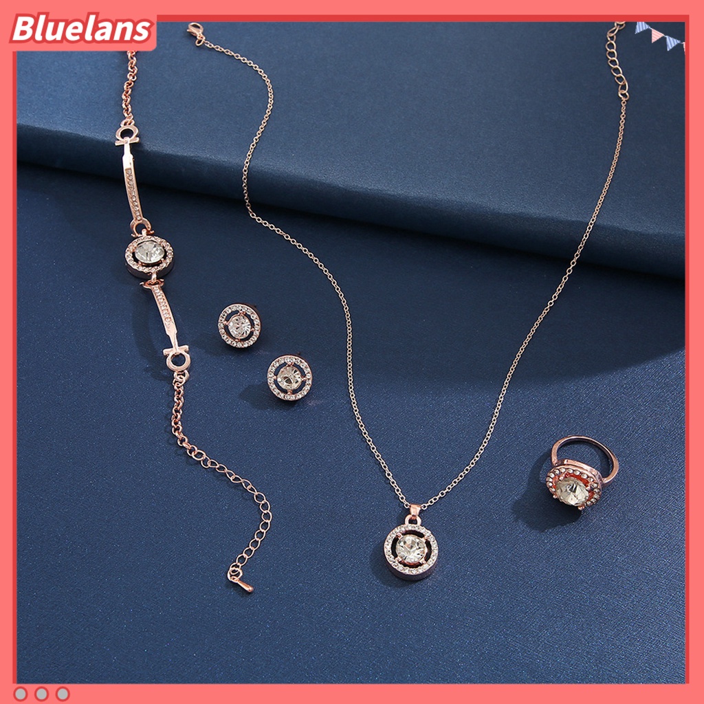 [BLS] 4pcs /Set Kalung Anting Cincin Gelang Hollow Keluar Liontin Hati Perhiasan Gaya Korea Set Perhiasan Sederhana Untuk Pakaian Sehari-Hari