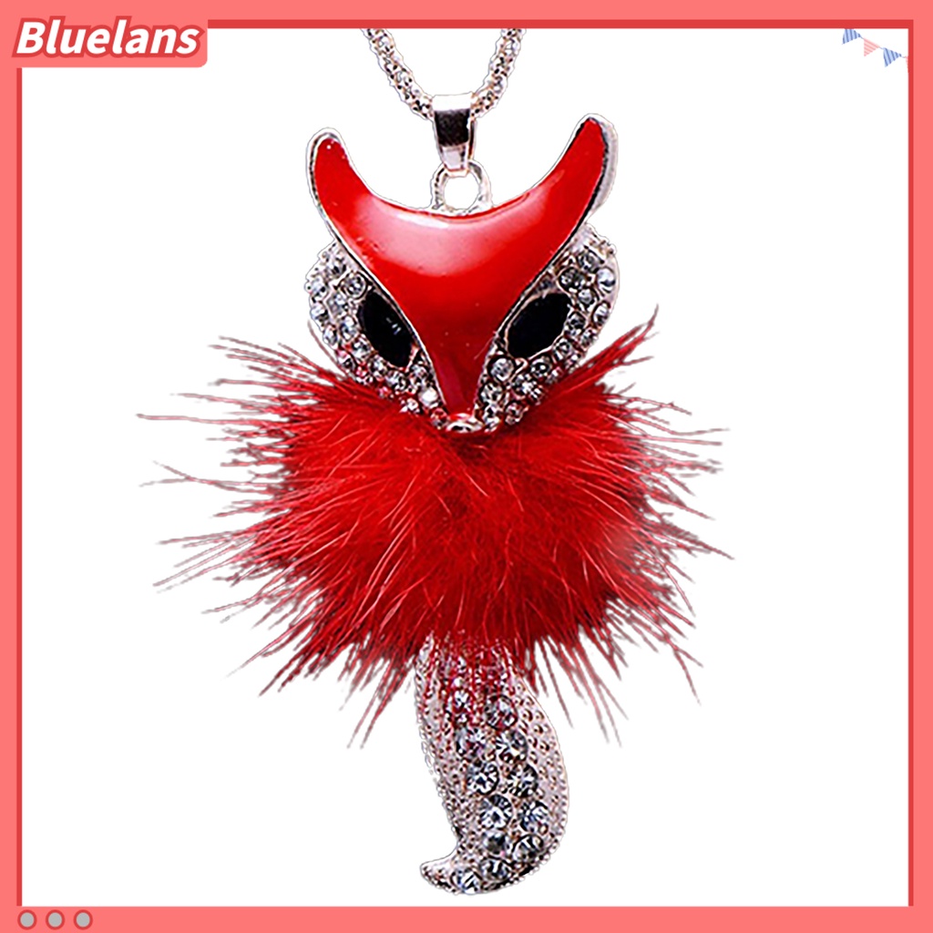 [BLS] Berlian Imitasi Wanita Bulu Imitasi Lucu Rubah Liontin Sweater Panjang Kalung Perhiasan