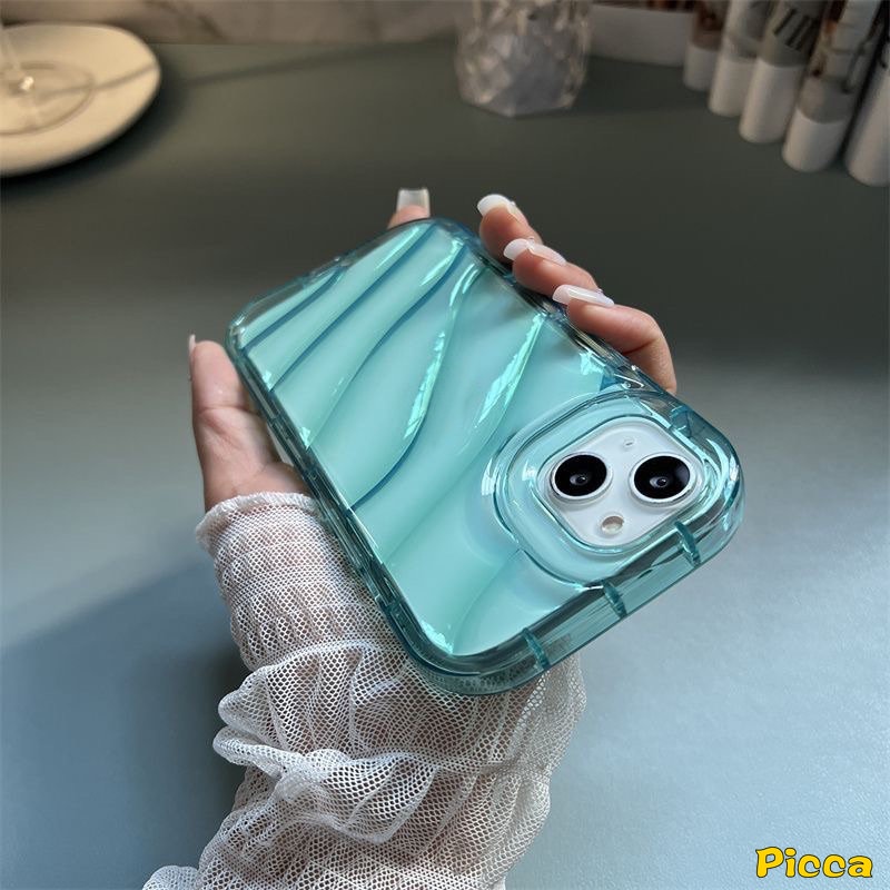 IPHONE Casing Bening Simple Mewah Kompatibel Untuk Iphone11 7Plus XR 11 14 13 12 Pro MAX 6 6S 7 8 Plus X XS MAX SE 2020 INS Warna Permen Stereo 3D Baru Kreatif Bergelombang Penutup Tahan Guncangan