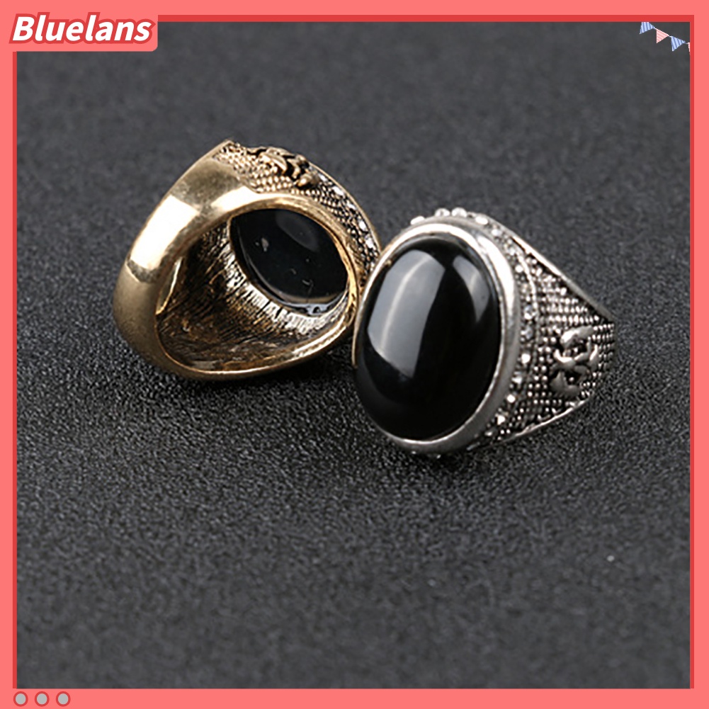 [BLS] Pria Vintage Keren Besar Hitam Berlian Imitasi Bertatahkan Jari Cincin Perhiasan Hadiah Pesta