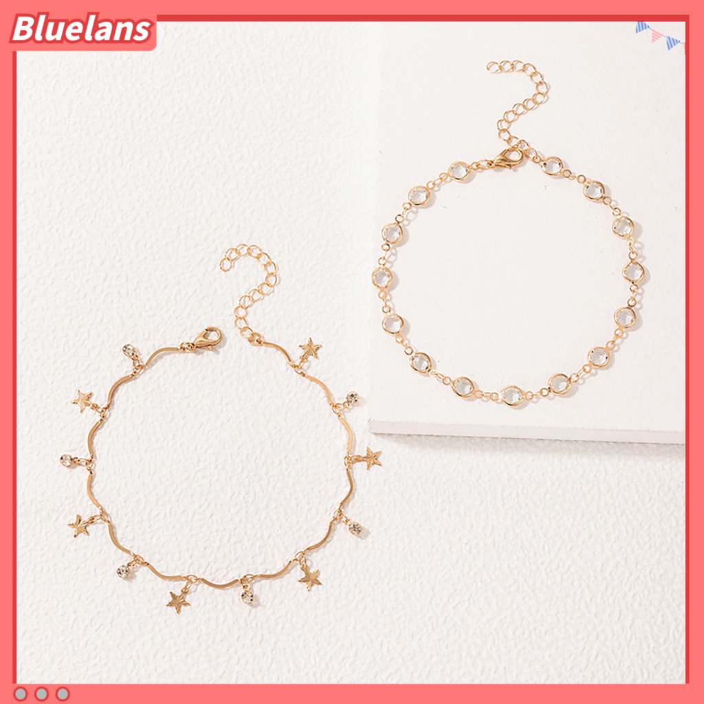 [BLS] 2pcs /Set Gelang Kaki Stackable All-match Adjustable Liontin Bintang Gelang Kaki Logam Untuk Pesta