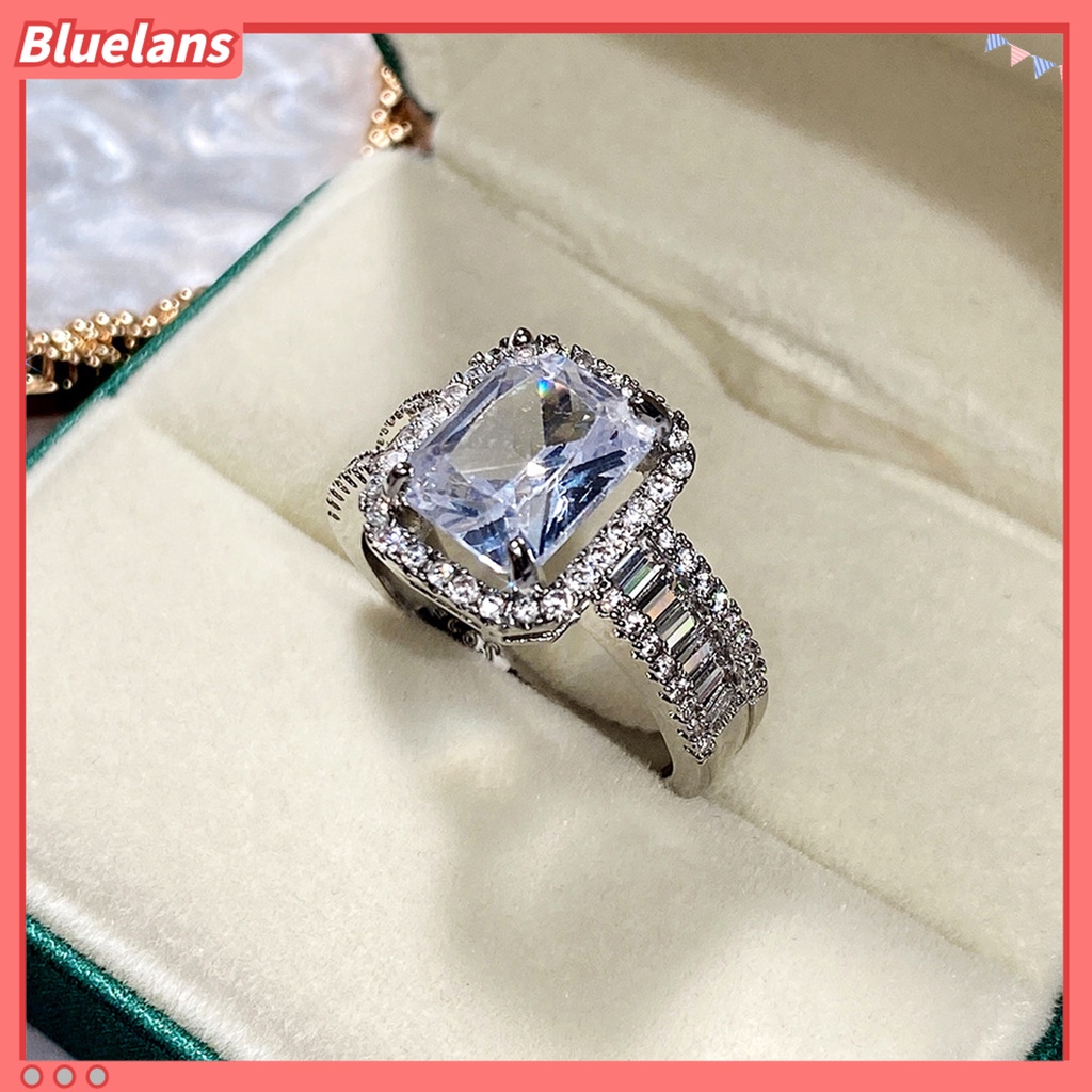 [BLS] Pernikahan Band Bersinar Persegi Berlian Imitasi Hypoallergenic Geometris Gaya Barat Hias Aksesori Bertatahkan Zirkon Lebar Band Cincin Wanita Perhiasan