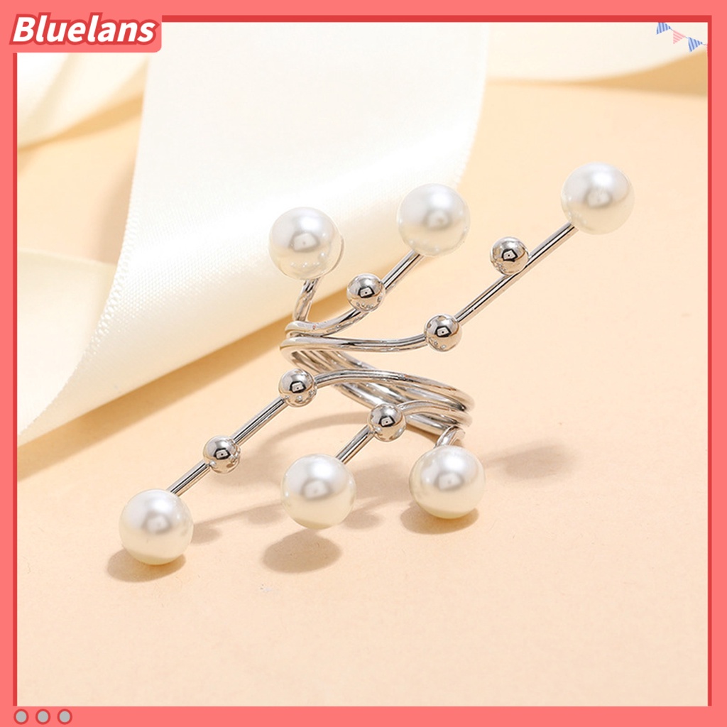 [BLS] Pembukaan Cincin Berlebihan Kepribadian Geometris Besar Double Layer Hadiah Elegan Mengkilap Tinggi Mutiara Imitasi Cabang Wanita Cincin Perhiasan Fashion