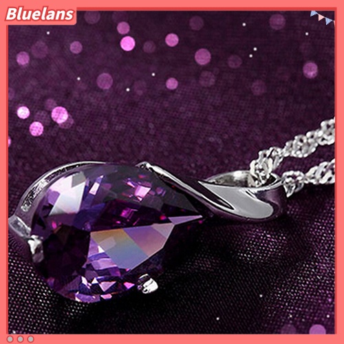 [BLS] Kalung Choker Rantai Liontin Teardrop Zirkon Ungu Wanita Hadiah Perhiasan Mulia