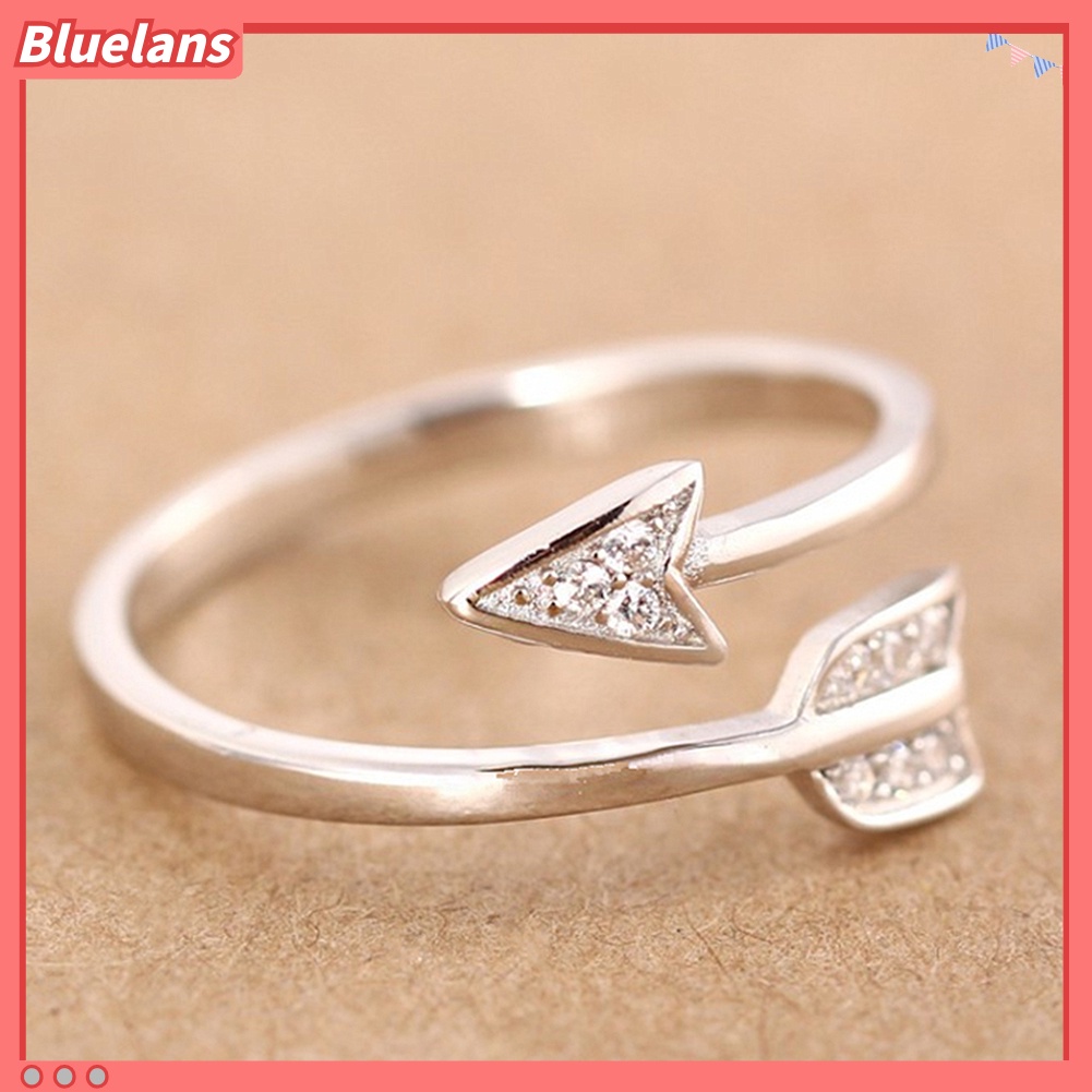 [BLS] Unisex Berlian Imitasi Panah Perhiasan Pesta Club Terbuka Cincin Adjustable Pasangan Aksesori