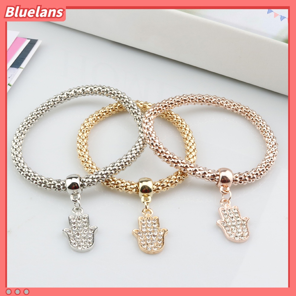 [BLS] 3pcs /Set Berlian Imitasi Jantung Tangan Fatima Pesona Rantai Jagung Lady Gelang Bangle