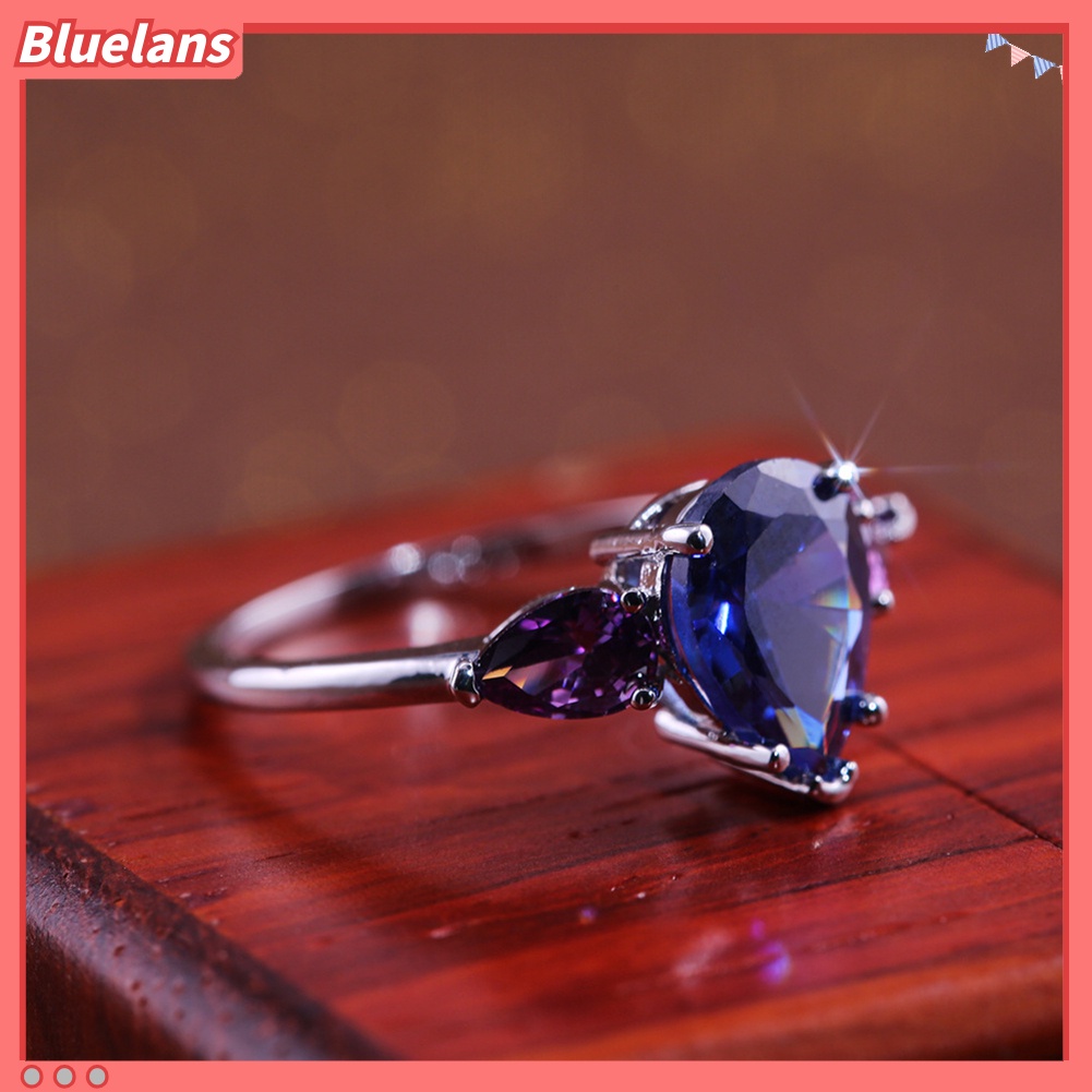 [BLS] Fashion Wanita Faux Safir Amethyst Jari Cincin Hadiah Perhiasan Pesta Pernikahan