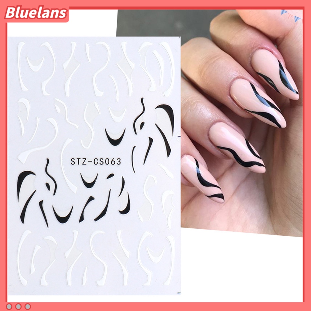 [BLM] Stiker Kuku Gaya Perancis DIY Garis Warna-Warni Decal Powder 3D Transfer Slider Untuk Manicure