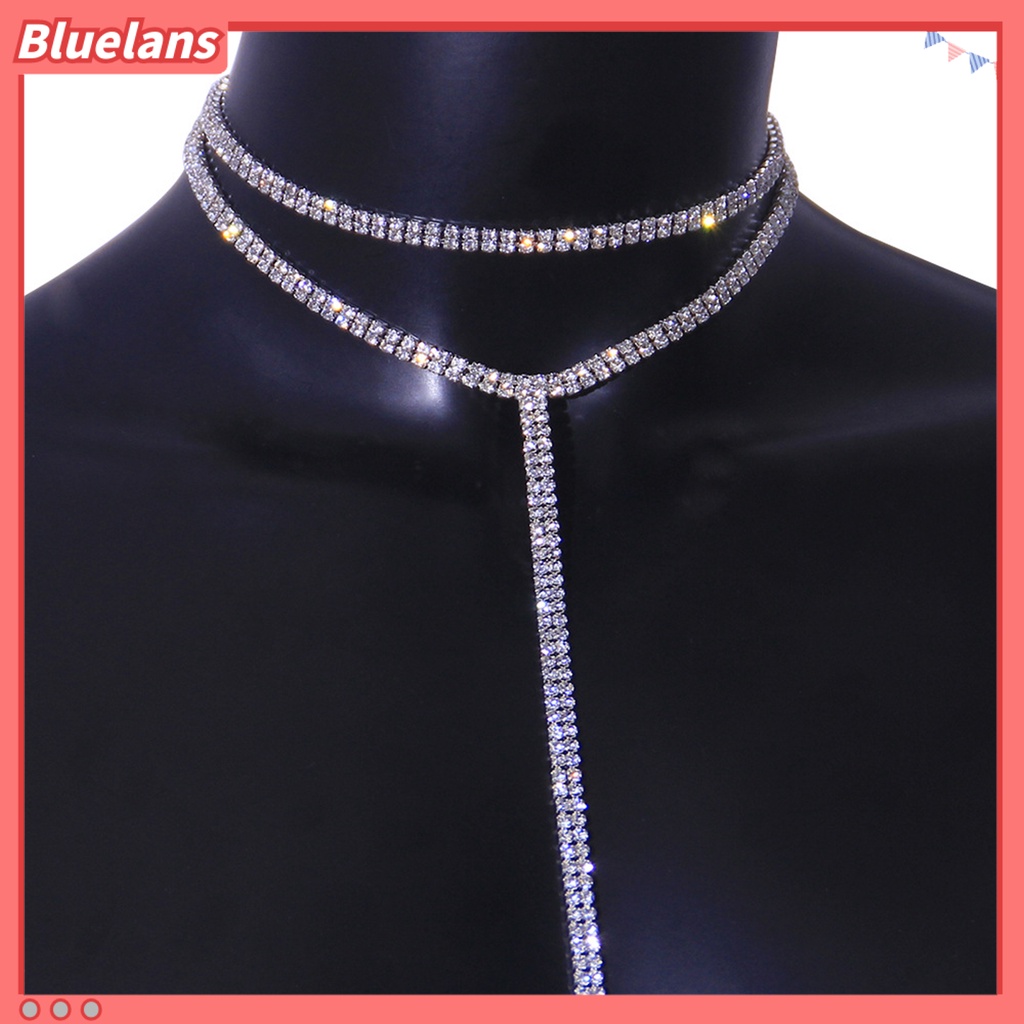 [BLS] Wanita Kalung Double Layer Panjang Rumbai Berkilau Geometris Adjustable Dekorasi Hadiah Lady Penuh Berlian Imitasi Klavikula Rantai Pesta Perhiasan Untuk Perjamuan