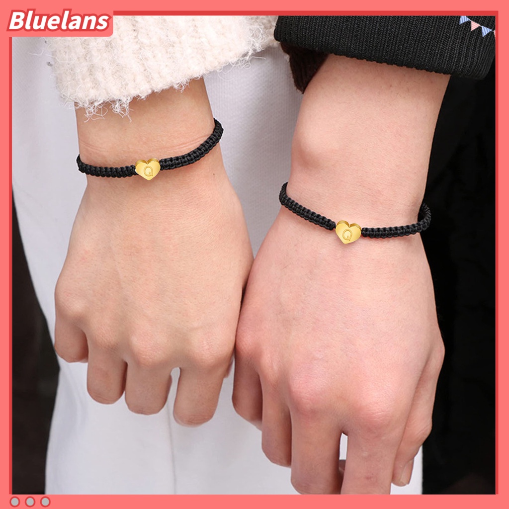 [BLS] Gelang Pasangan Bentuk Hati Tali Kepang Elastis Dapat Disesuaikan All-match Dekorasi Hadiah 26huruf Inisial Charms Gelang Perhiasan Untuk Pakaian Sehari-Hari