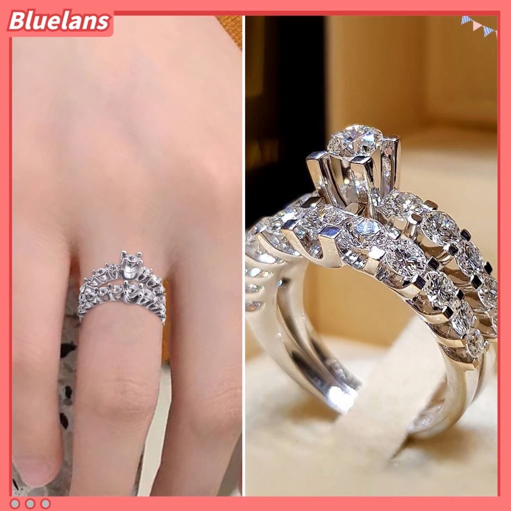 [BLS] 2pcs Wanita Cincin Shiny Faux Gem Berkilau Geometris Electroplating Dekorasi Hadiah Berbentuk Hati Pernikahan Pertunangan Rings Perhiasan Untuk Pesta