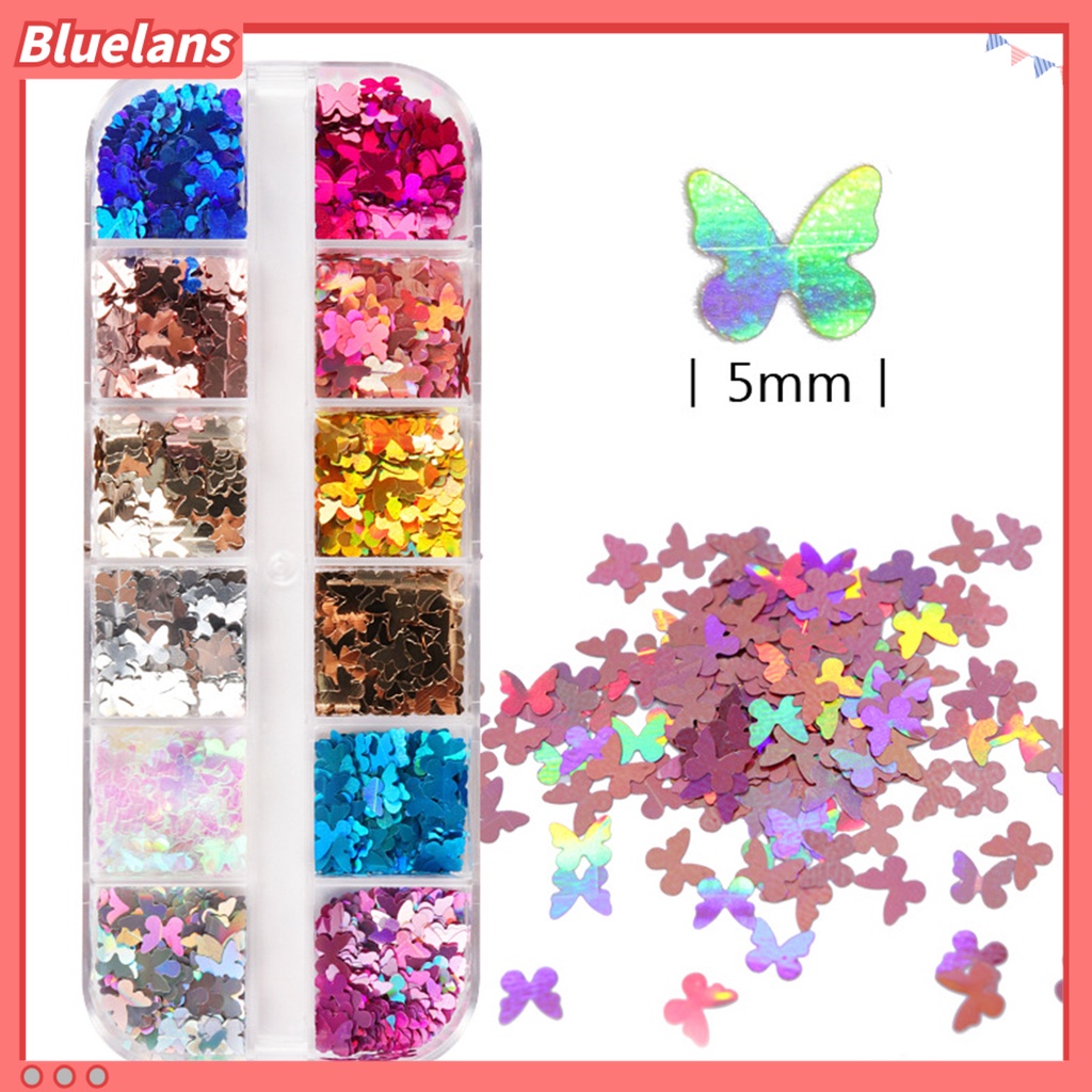 [BLM] 12kisi-kisi/kotak Paku Sequin Butterfly Nail Art DIY Ringan Indah Untuk Musim Panas