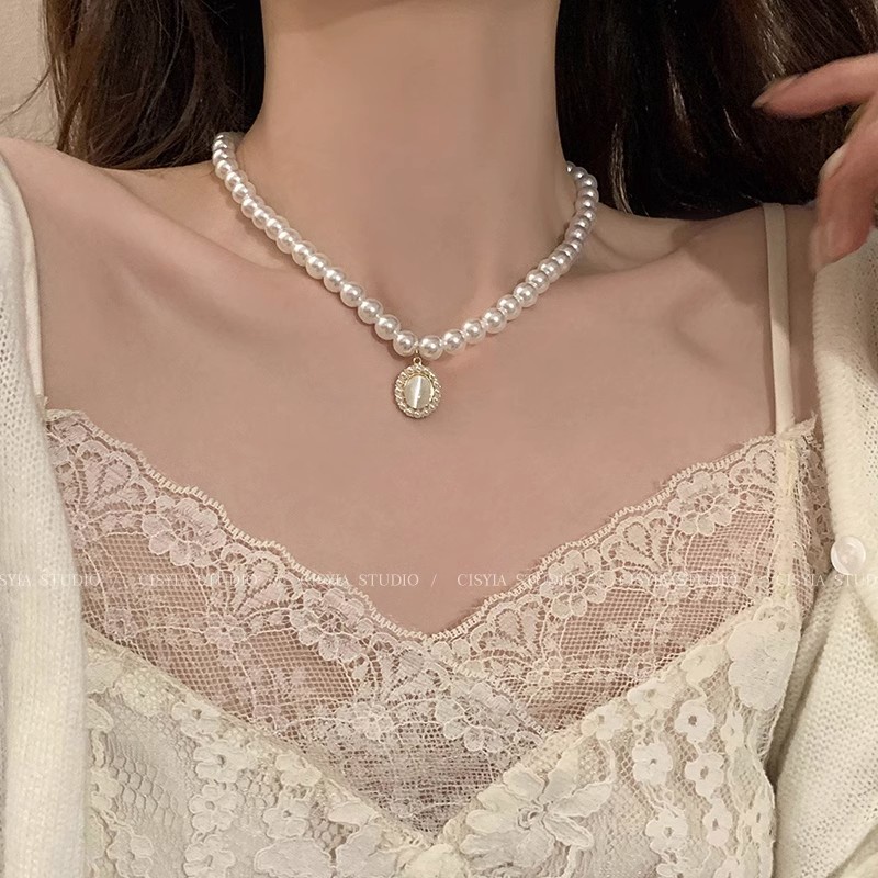 Kalung Mutiara Putih Korea Choker Batu Permata Liontin Kalung Untuk Wanita Fashion Perhiasan Aksesoris