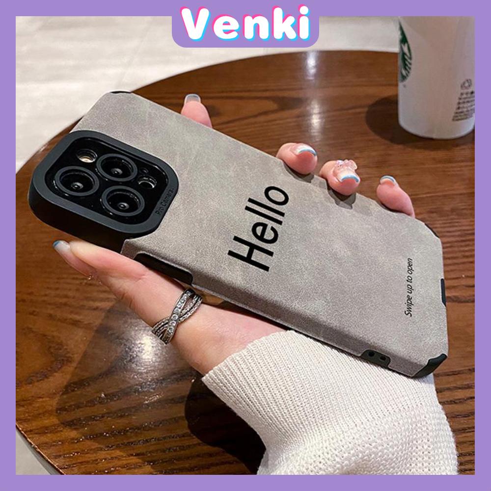 VENKI - Untuk iPhone 11 Case Leather Pupil Suede Case Soft Shockproof Airbag Case Pelindung Kamera Simple English Hello Kompatibel dengan iPhone 14 13 Pro max 12 xr xs 7Plus 8Plus