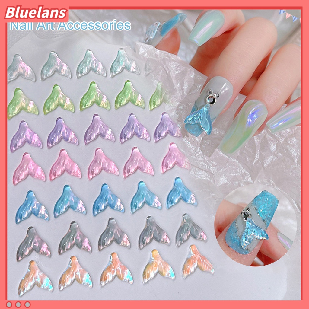 [BLM] 20pcs/bag Perhiasan Kuku Tiga Dimensi Mudah Tempel Indah Bawah Datar Hias DIY Kristal Imitasi Mermaid Tail Shape Nail Rhinestones Manicure Store Accessories