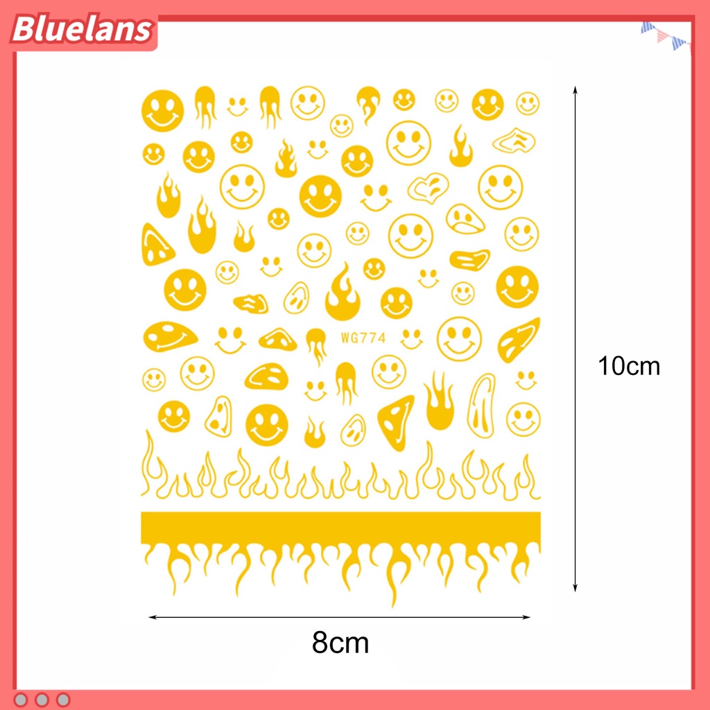 [BLM] Flame Motif Smile Stiker Kuku DIY Ultra Tipis 6warna Hiasan Stiker Grimace Untuk Manicure