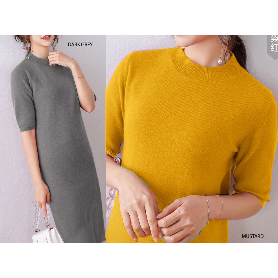 (D101) Slit midi knit loose dress rajut