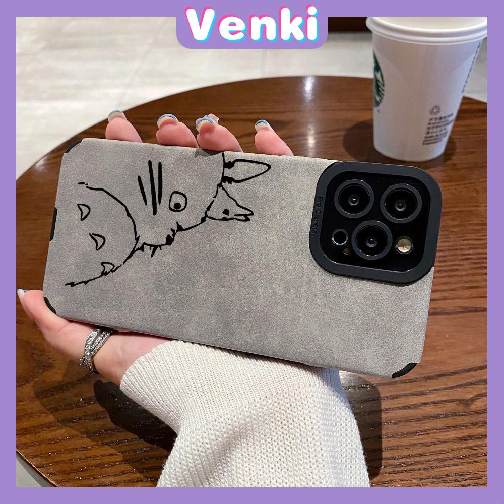 VENKI - Untuk iPhone 11 Case Leather Pupil Suede Cover Soft Shockproof Case Camera Simple Cute Totoro Kompatibel dengan iPhone 14 13 Pro max 12 Pro max xr xs 7Plus 8Plus