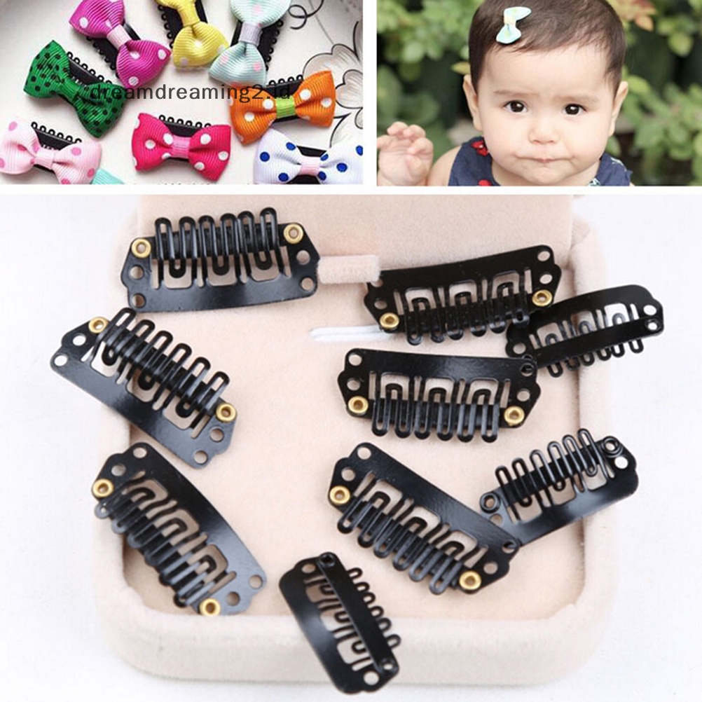 (drea) 50pcs Klip Metal Snap Bentuk U Hitam 28mm Untuk Ekstensi Rambut Wig Clip-on Pakan //