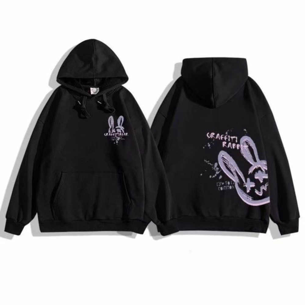 PROMO COD HOODIE GRAFFITY BEAR DAN GRAFFITY RABBIT Hoodie Pria Wanita Pasangan Kawaii Hoodie Cowok Cewek Kaus Gaya Korea Graffiti Rabit &amp; Bear Hitam Hoodies Harajuku Longgar Pullover Kaus Pacar Hadiah 2023 Baru Kapelan Pasangan Cewek Cowok Distro Original