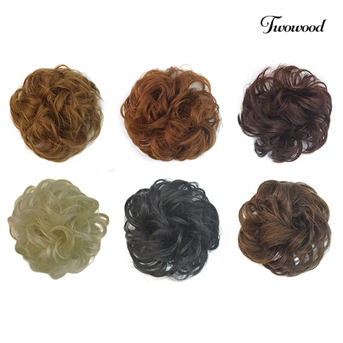 Twowood Wanita Messy Wavy Hair Bun Extension Ikat Rambut Elastis Sopak Wig Rambut Ring