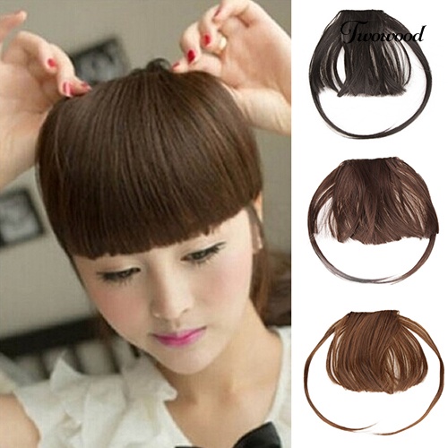 Twowood Pretty Women Girl Clip on Sisi Depan Lurus Fringe Poni Hair Piece Extension