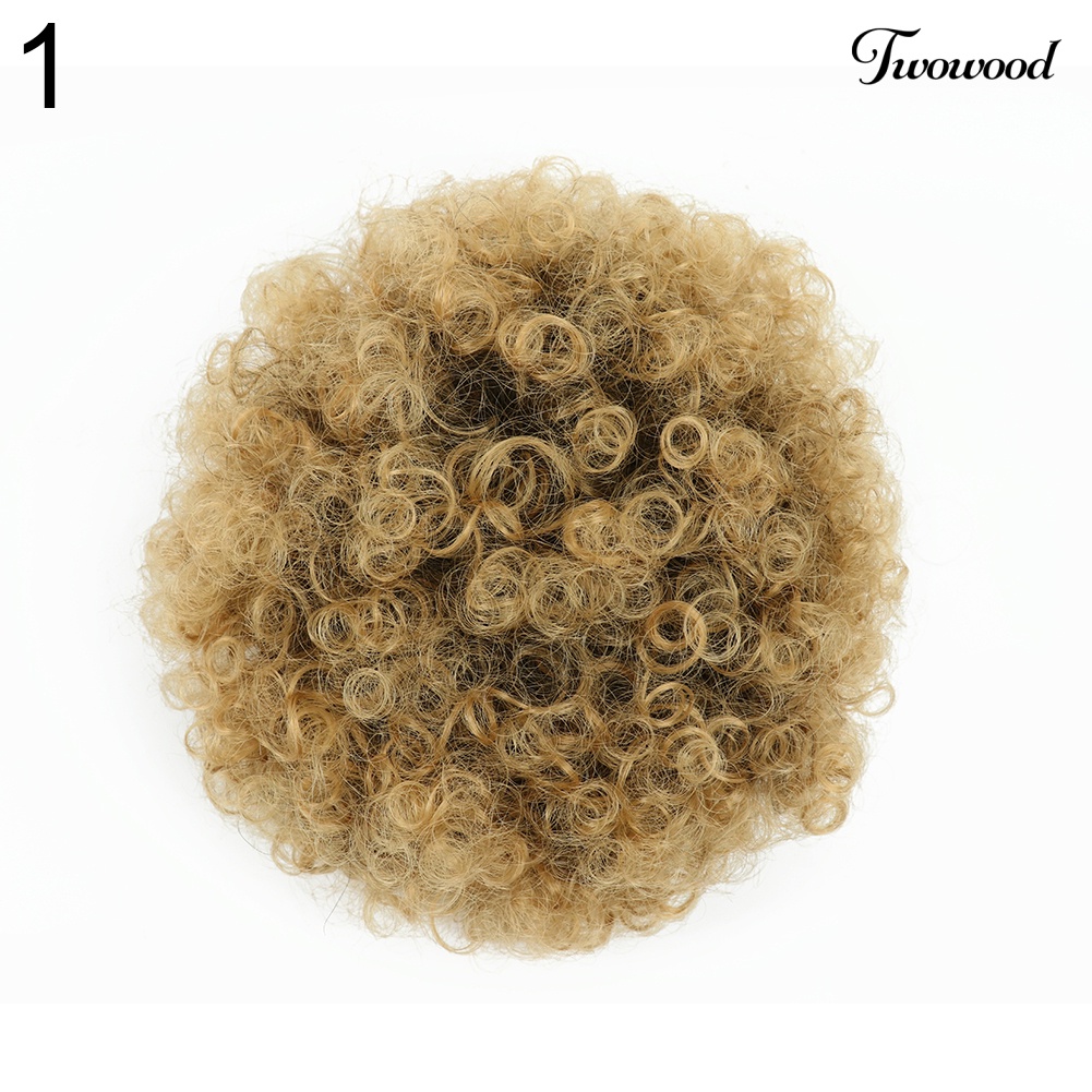 Twowood Afro Wanita Elastis Sanggul Wig Tahan Panas Pendek Keriting Bergelombang Scrunchie Sopak