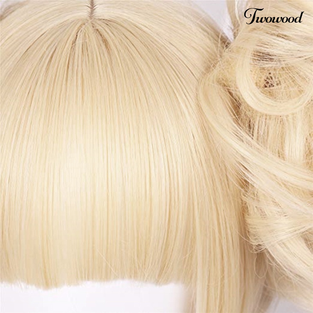 Twowood Wanita Wig Pendek Rambut Sintetis Dengan 2bunbun Poni Anime Cosplay Pesta Sopak