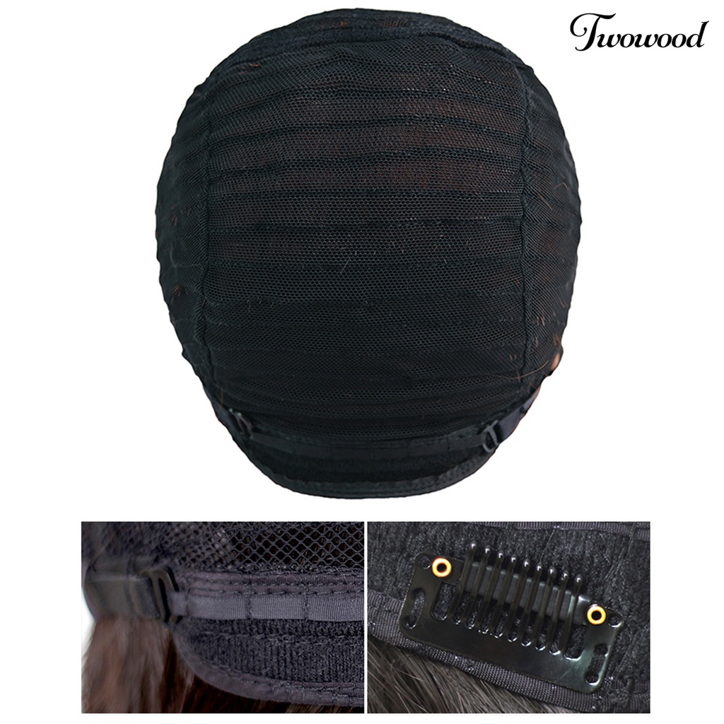 Twowood Wig Panjang Lurus Jaring Dalam Bernapas Serat Suhu Tinggi Bernapas Wig Rambut Hitam Untuk Perempuan