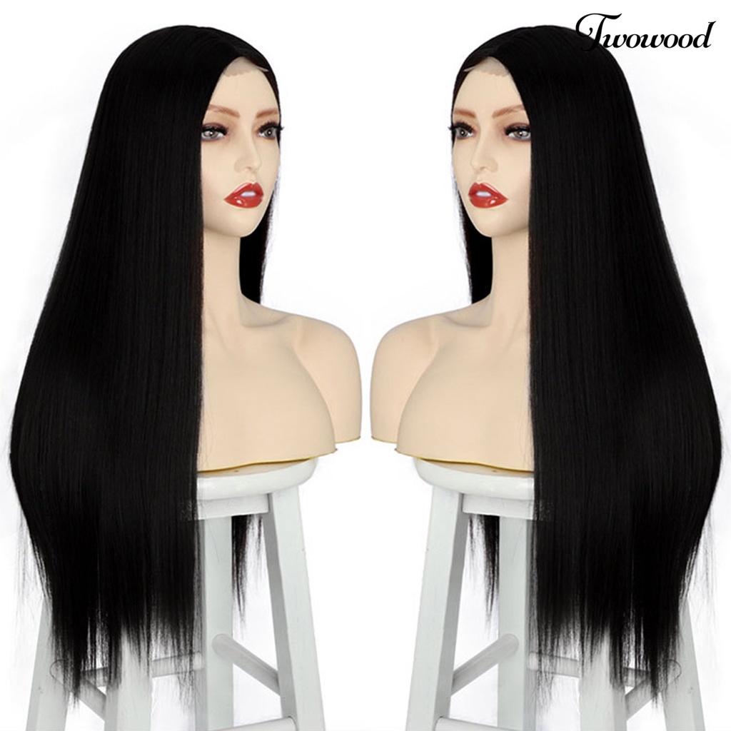 Twowood Rambut Wig Suhu Tinggi Sutra Feminim Berbulu Alami Tampak Lembut Sentuhan Rambut Styling Alat Kosmetik Wanita Hitam Panjang Lurus Wig Lady Use