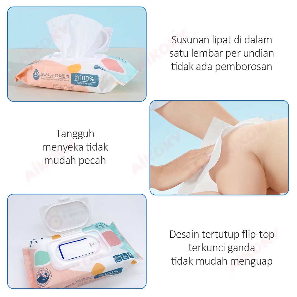 AIKOKY Tisu basah bayi Newborn 80 Lembar / Baby Wipes Hand and Mouth