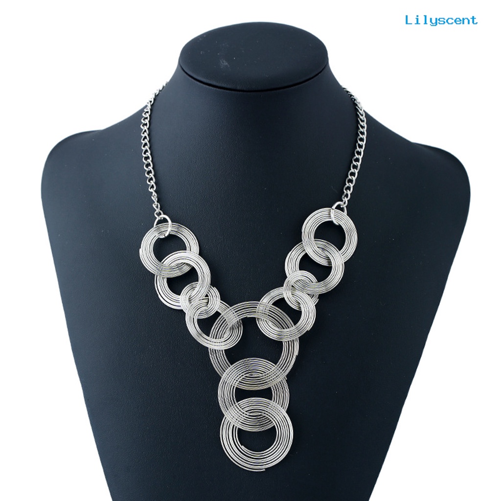 [LS]Wanita Kalung Eropa Dan Amerika Geometris Minimalis Pengerjaan Halus Electroplating Dress Up Tahan Luntur Lingkaran Liontin Multilayer Pesona Kalung Perhiasan Aksesori